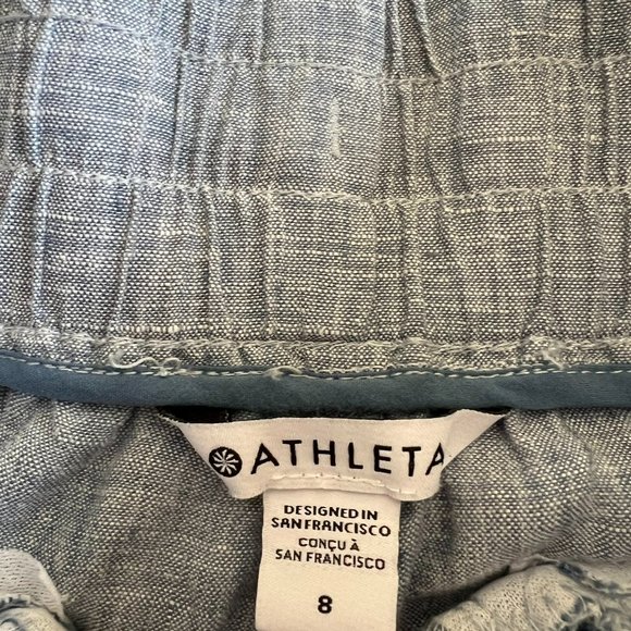 Athleta Womens Chambray Blue Cabo Linen Jogger Pants Elastic Waist Sz 8 - Picture 2 of 8
